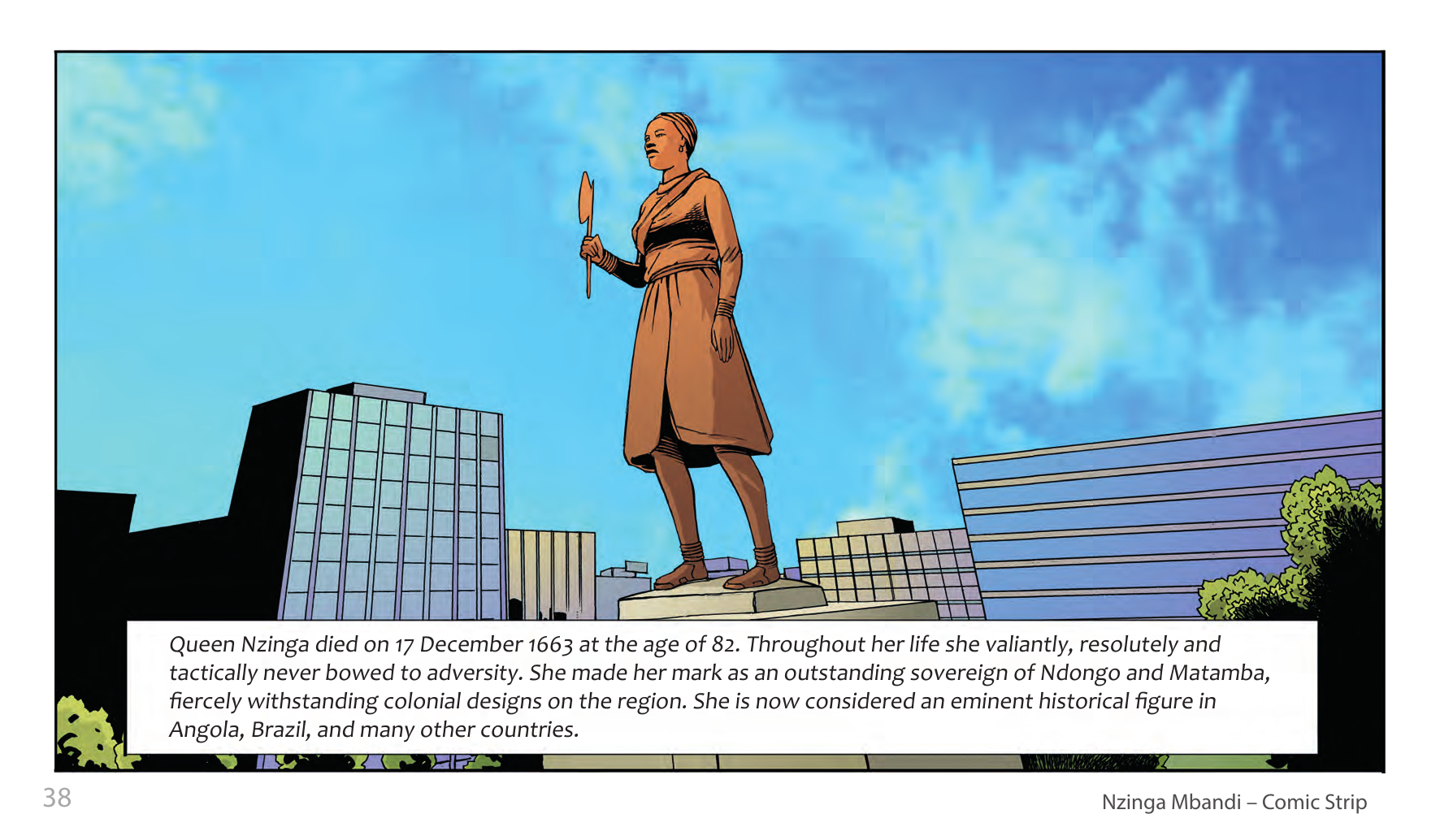 Nzinga Mbandi, Queen of Ndongo and Matamba (UNESCO Series on Women in African History, 2014), comic strip page 30. Pat Masioni (illustrations); Sylvia Serbin, Edouard Joubeaud (script). © UNESCO 2014, CC BY-SA 3.0 IGO.