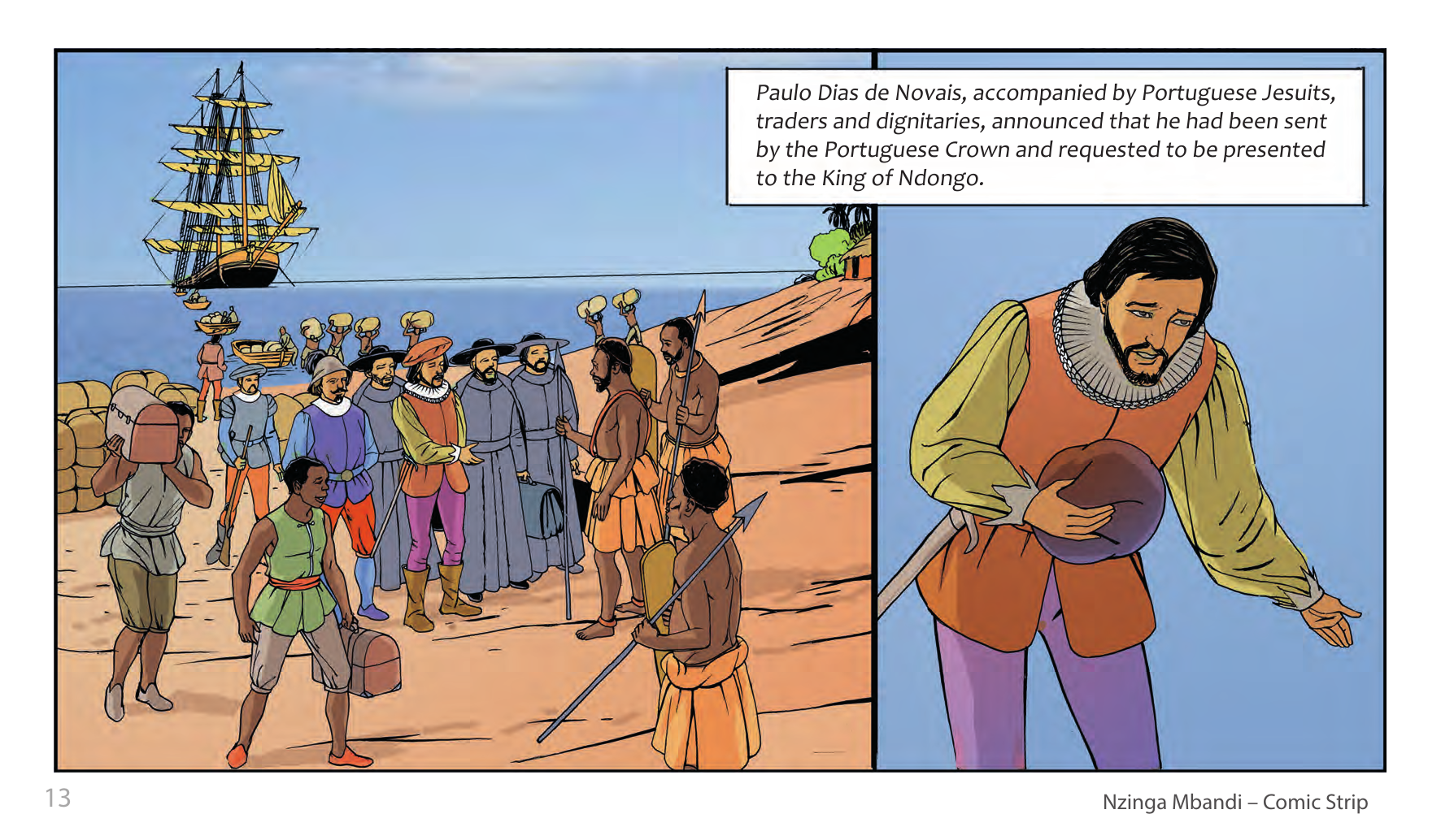 Nzinga Mbandi, Queen of Ndongo and Matamba (UNESCO Series on Women in African History, 2014), comic strip page 5. Pat Masioni (illustrations); Sylvia Serbin, Edouard Joubeaud (script). © UNESCO 2014, CC BY-SA 3.0 IGO.