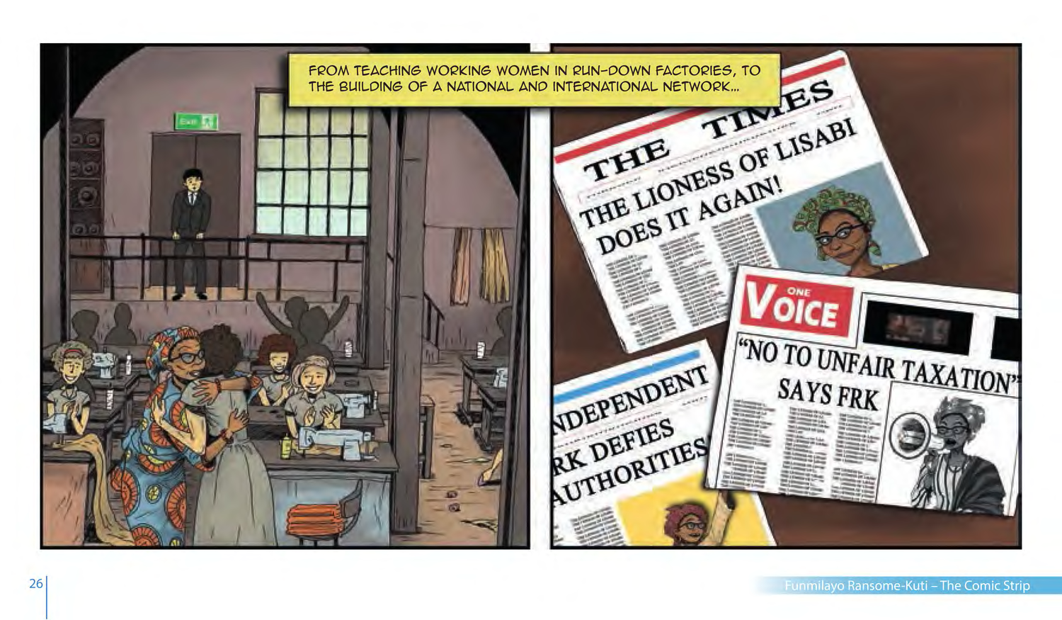 Funmilayo Ransome-Kuti and the Women’s Union of Abeokuta (UNESCO Series on Women in African History, 2014), comic strip page 19. Alaba Onajin (illustrations); Obioma Ofoego (script). © UNESCO 2014, CC BY-SA 3.0 IGO.