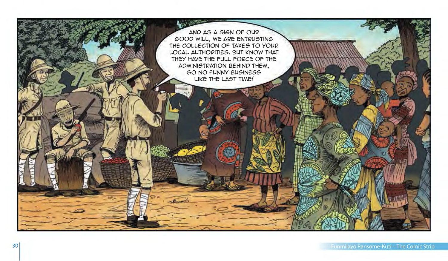 Funmilayo Ransome-Kuti and the Women’s Union of Abeokuta (UNESCO Series on Women in African History, 2014), comic strip page 23. Alaba Onajin (illustrations); Obioma Ofoego (script). © UNESCO 2014, CC BY-SA 3.0 IGO.