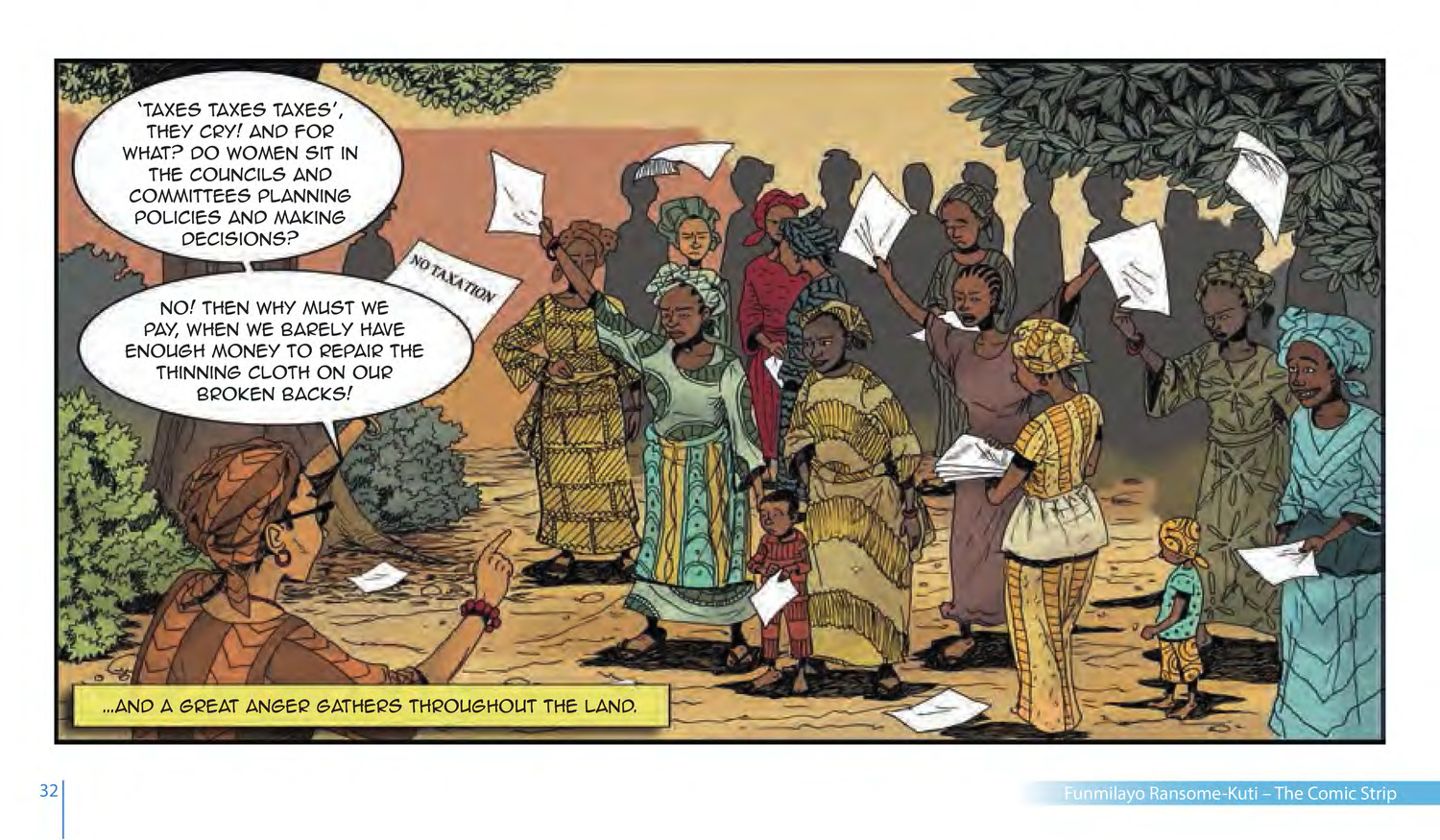 Funmilayo Ransome-Kuti and the Women’s Union of Abeokuta (UNESCO Series on Women in African History, 2014), comic strip page 25. Alaba Onajin (illustrations); Obioma Ofoego (script). © UNESCO 2014, CC BY-SA 3.0 IGO.