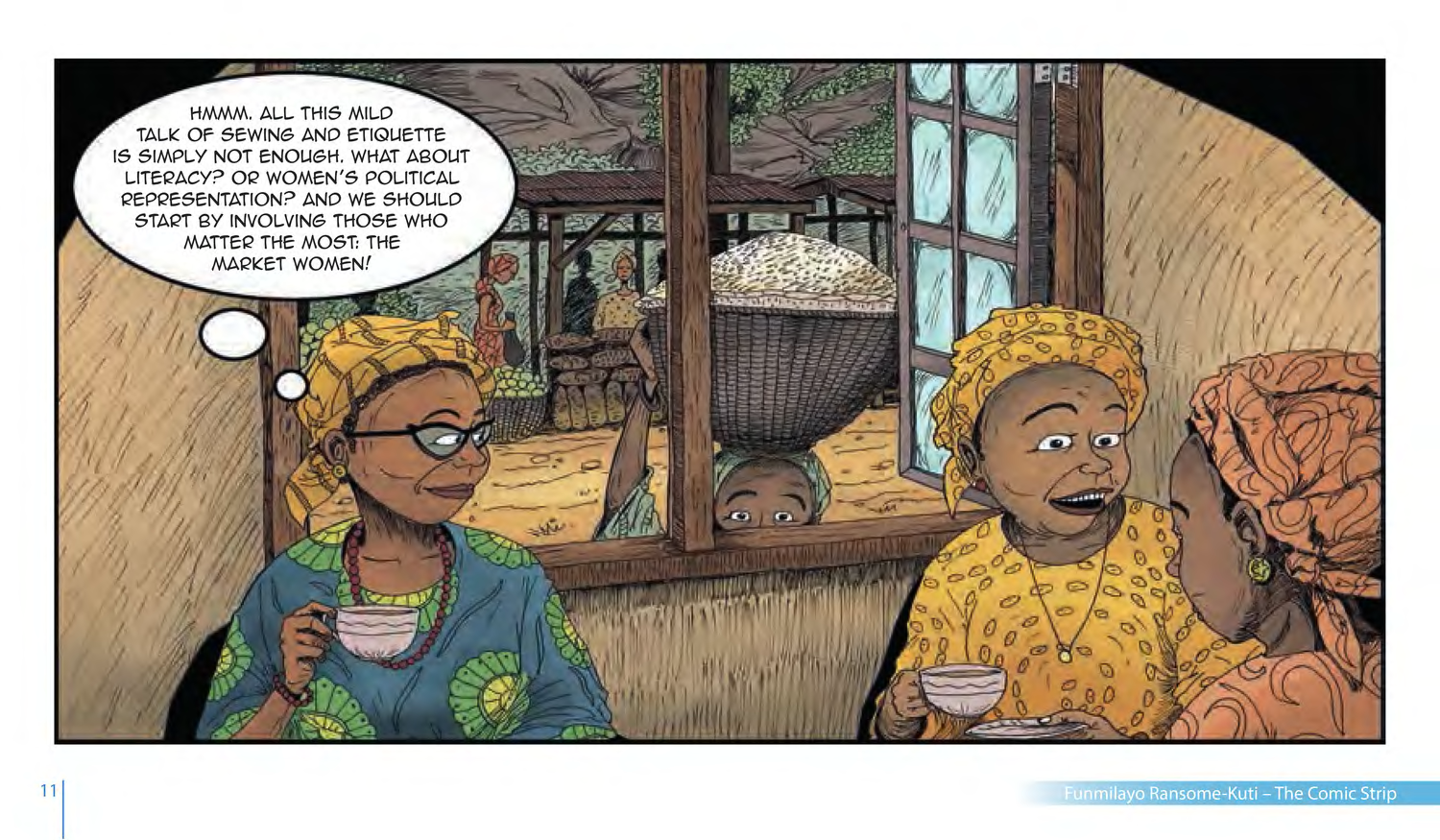Funmilayo Ransome-Kuti and the Women’s Union of Abeokuta (UNESCO Series on Women in African History, 2014), comic strip page 4. Alaba Onajin (illustrations); Obioma Ofoego (script). © UNESCO 2014, CC BY-SA 3.0 IGO.
