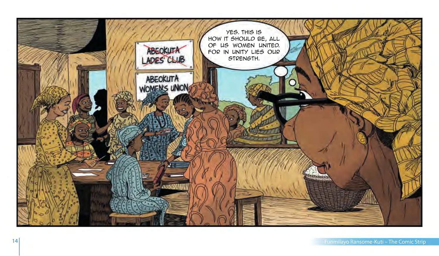 Funmilayo Ransome-Kuti and the Women’s Union of Abeokuta (UNESCO Series on Women in African History, 2014), comic strip page 7. Alaba Onajin (illustrations); Obioma Ofoego (script). © UNESCO 2014, CC BY-SA 3.0 IGO.