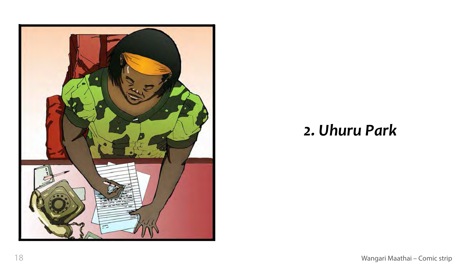 Wangari Maathai and the Green Belt Movement (UNESCO Series on Women in African History, 2014), comic strip page 11. Eric Muthoga (illustrations); Obioma Ofoego (script). © UNESCO 2014, CC BY-SA 3.0 IGO.