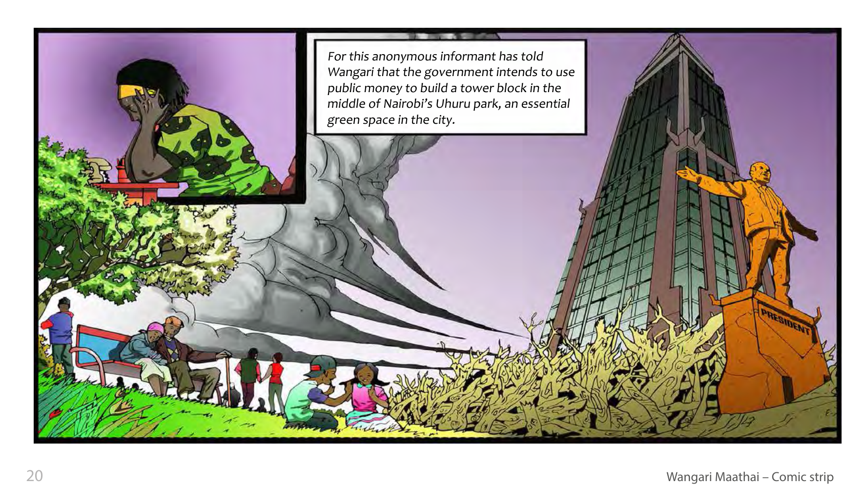 Wangari Maathai and the Green Belt Movement (UNESCO Series on Women in African History, 2014), comic strip page 13. Eric Muthoga (illustrations); Obioma Ofoego (script). © UNESCO 2014, CC BY-SA 3.0 IGO.