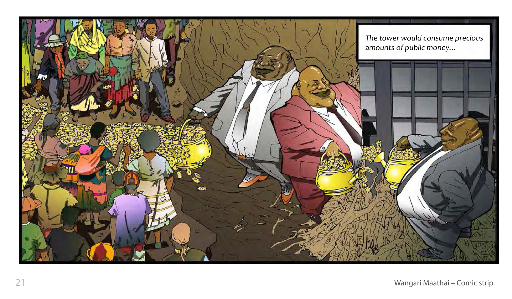 Wangari Maathai and the Green Belt Movement (UNESCO Series on Women in African History, 2014), comic strip page 14. Eric Muthoga (illustrations); Obioma Ofoego (script). © UNESCO 2014, CC BY-SA 3.0 IGO.