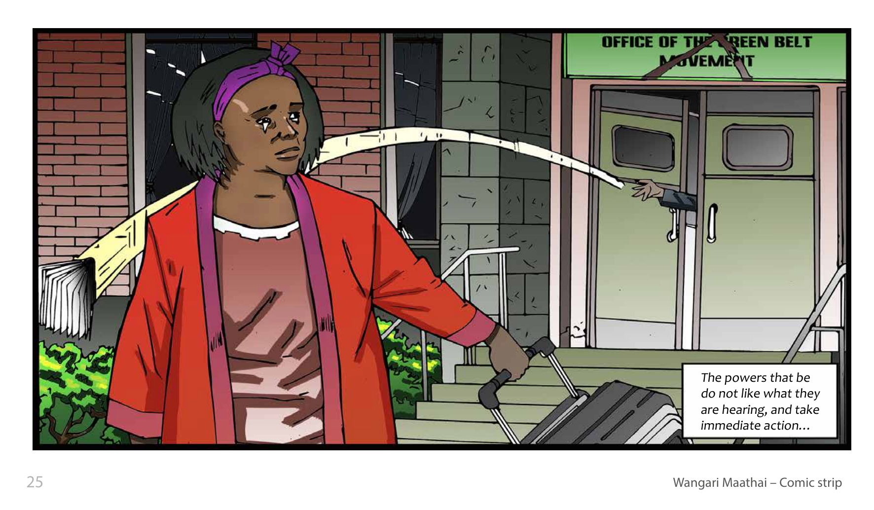 Wangari Maathai and the Green Belt Movement (UNESCO Series on Women in African History, 2014), comic strip page 18. Eric Muthoga (illustrations); Obioma Ofoego (script). © UNESCO 2014, CC BY-SA 3.0 IGO.