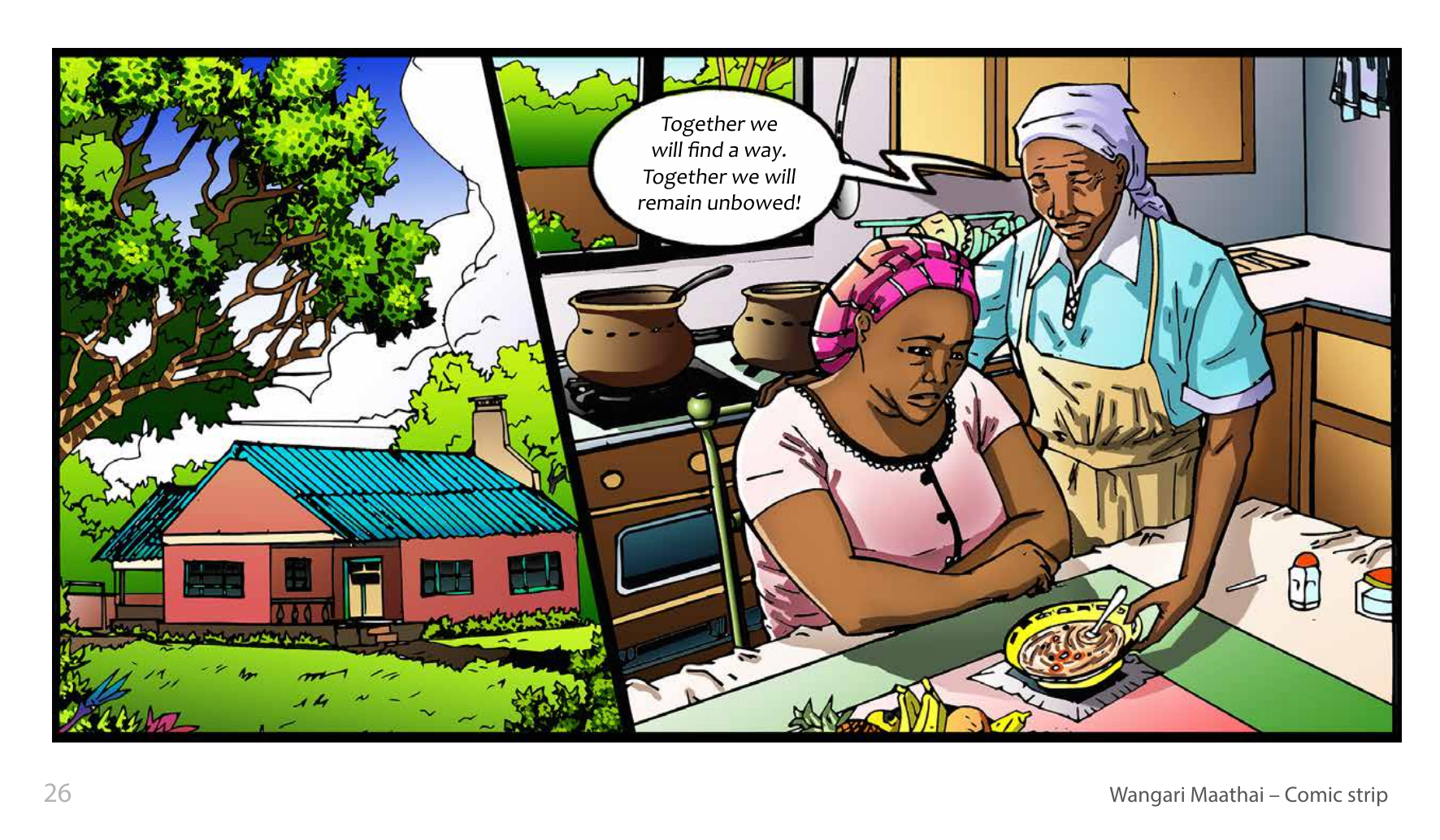 Wangari Maathai and the Green Belt Movement (UNESCO Series on Women in African History, 2014), comic strip page 19. Eric Muthoga (illustrations); Obioma Ofoego (script). © UNESCO 2014, CC BY-SA 3.0 IGO.