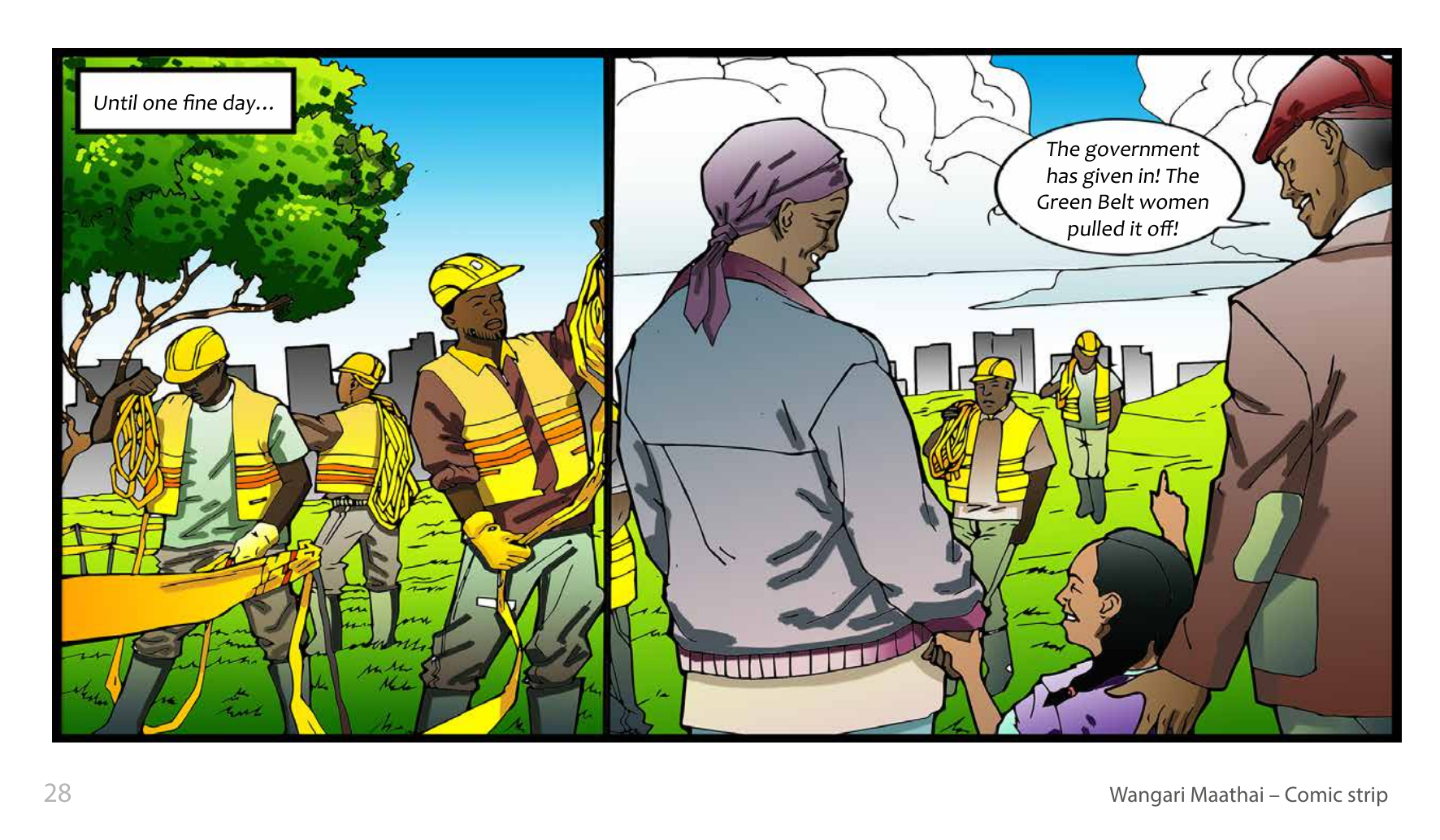 Wangari Maathai and the Green Belt Movement (UNESCO Series on Women in African History, 2014), comic strip page 21. Eric Muthoga (illustrations); Obioma Ofoego (script). © UNESCO 2014, CC BY-SA 3.0 IGO.