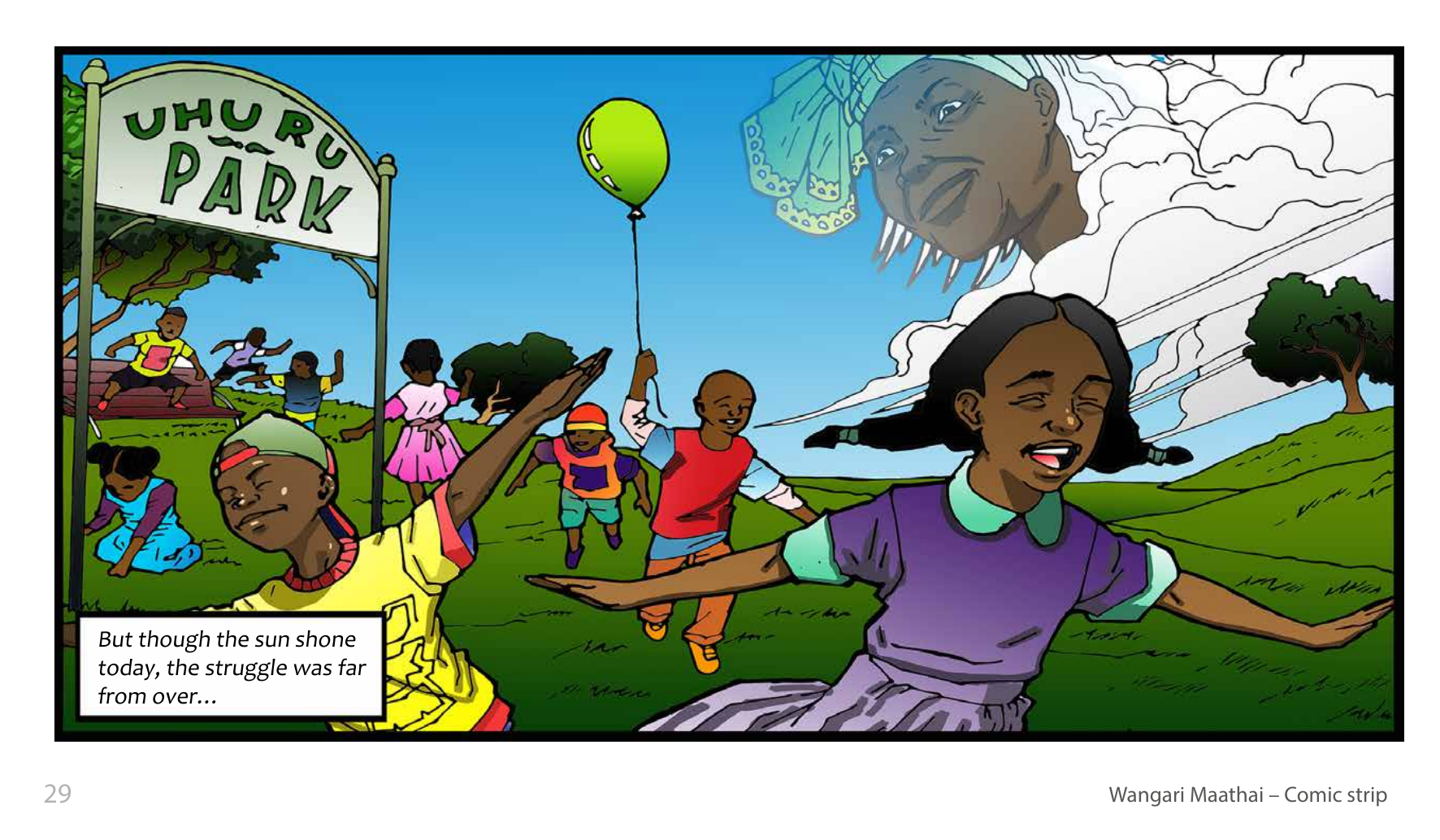 Wangari Maathai and the Green Belt Movement (UNESCO Series on Women in African History, 2014), comic strip page 22. Eric Muthoga (illustrations); Obioma Ofoego (script). © UNESCO 2014, CC BY-SA 3.0 IGO.