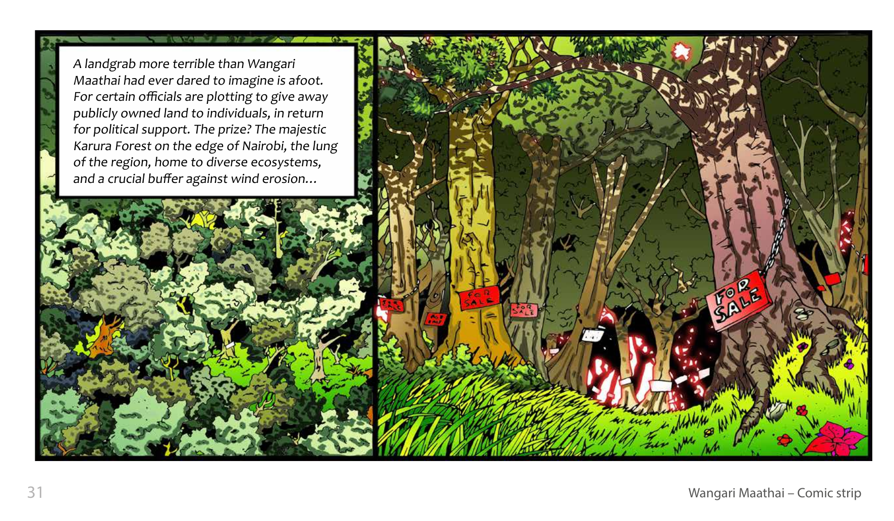 Wangari Maathai and the Green Belt Movement (UNESCO Series on Women in African History, 2014), comic strip page 24. Eric Muthoga (illustrations); Obioma Ofoego (script). © UNESCO 2014, CC BY-SA 3.0 IGO.