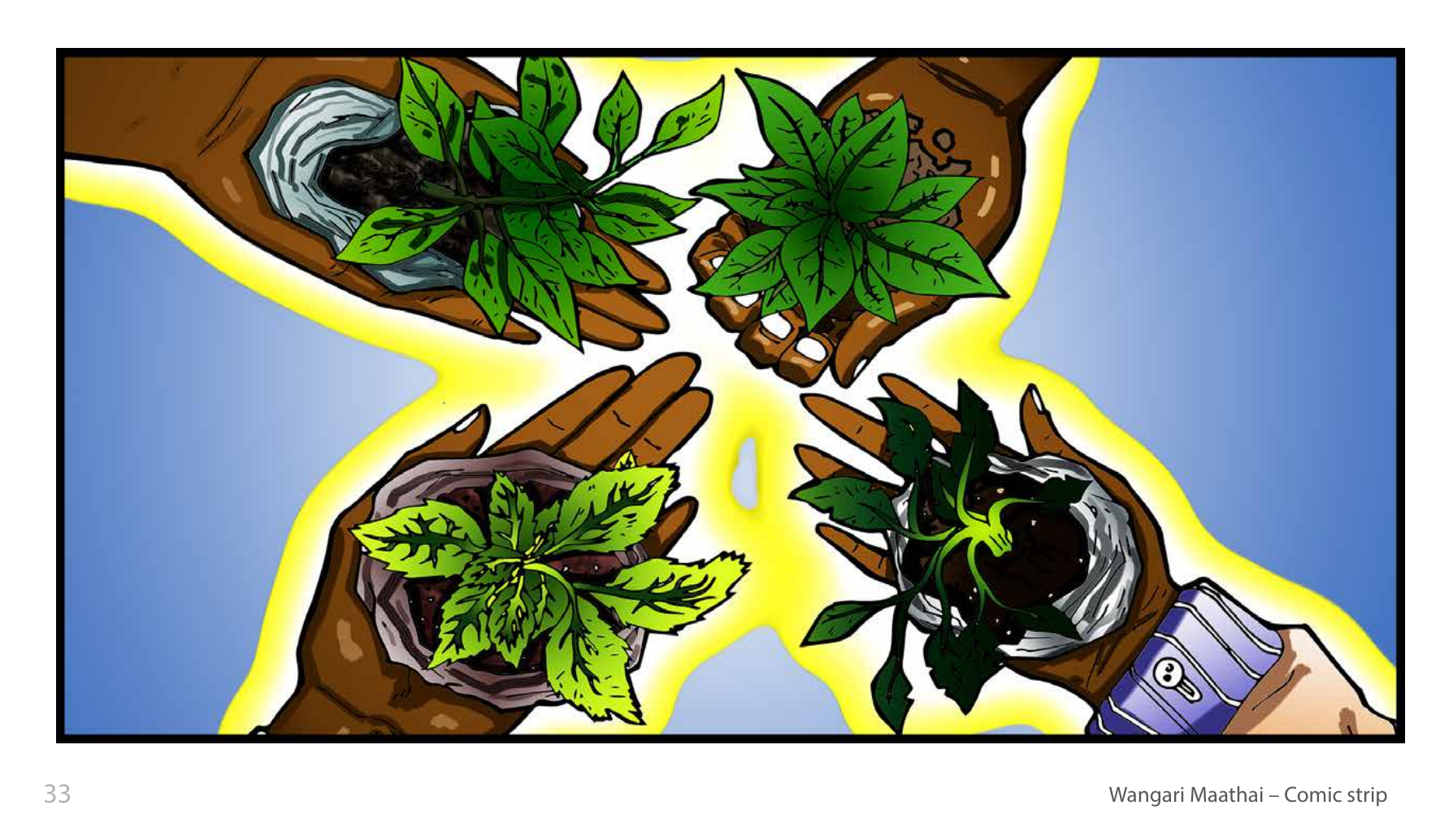 Wangari Maathai and the Green Belt Movement (UNESCO Series on Women in African History, 2014), comic strip page 26. Eric Muthoga (illustrations); Obioma Ofoego (script). © UNESCO 2014, CC BY-SA 3.0 IGO.