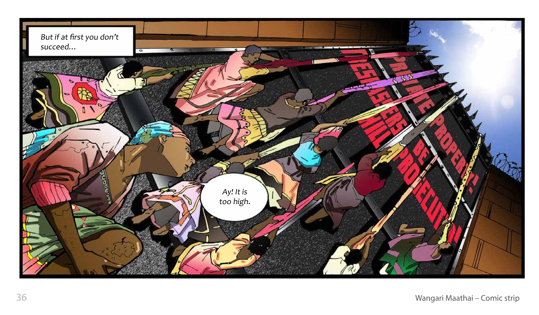 Wangari Maathai and the Green Belt Movement (UNESCO Series on Women in African History, 2014), comic strip page 29. Eric Muthoga (illustrations); Obioma Ofoego (script). © UNESCO 2014, CC BY-SA 3.0 IGO.
