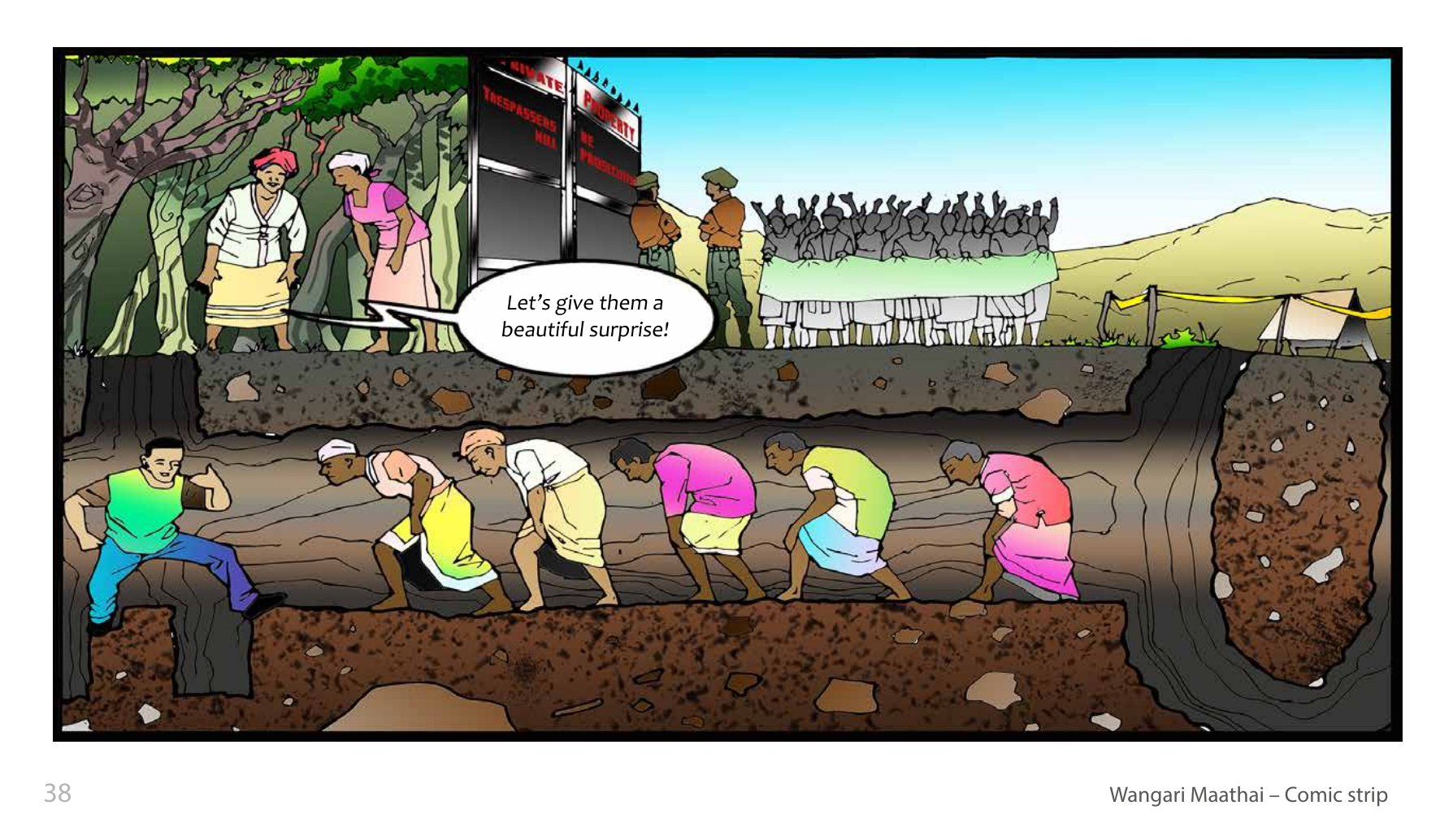 Wangari Maathai and the Green Belt Movement (UNESCO Series on Women in African History, 2014), comic strip page 31. Eric Muthoga (illustrations); Obioma Ofoego (script). © UNESCO 2014, CC BY-SA 3.0 IGO.
