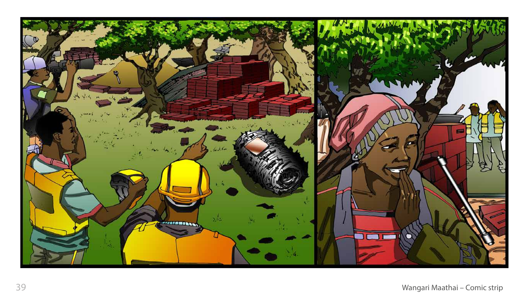 Wangari Maathai and the Green Belt Movement (UNESCO Series on Women in African History, 2014), comic strip page 32. Eric Muthoga (illustrations); Obioma Ofoego (script). © UNESCO 2014, CC BY-SA 3.0 IGO.