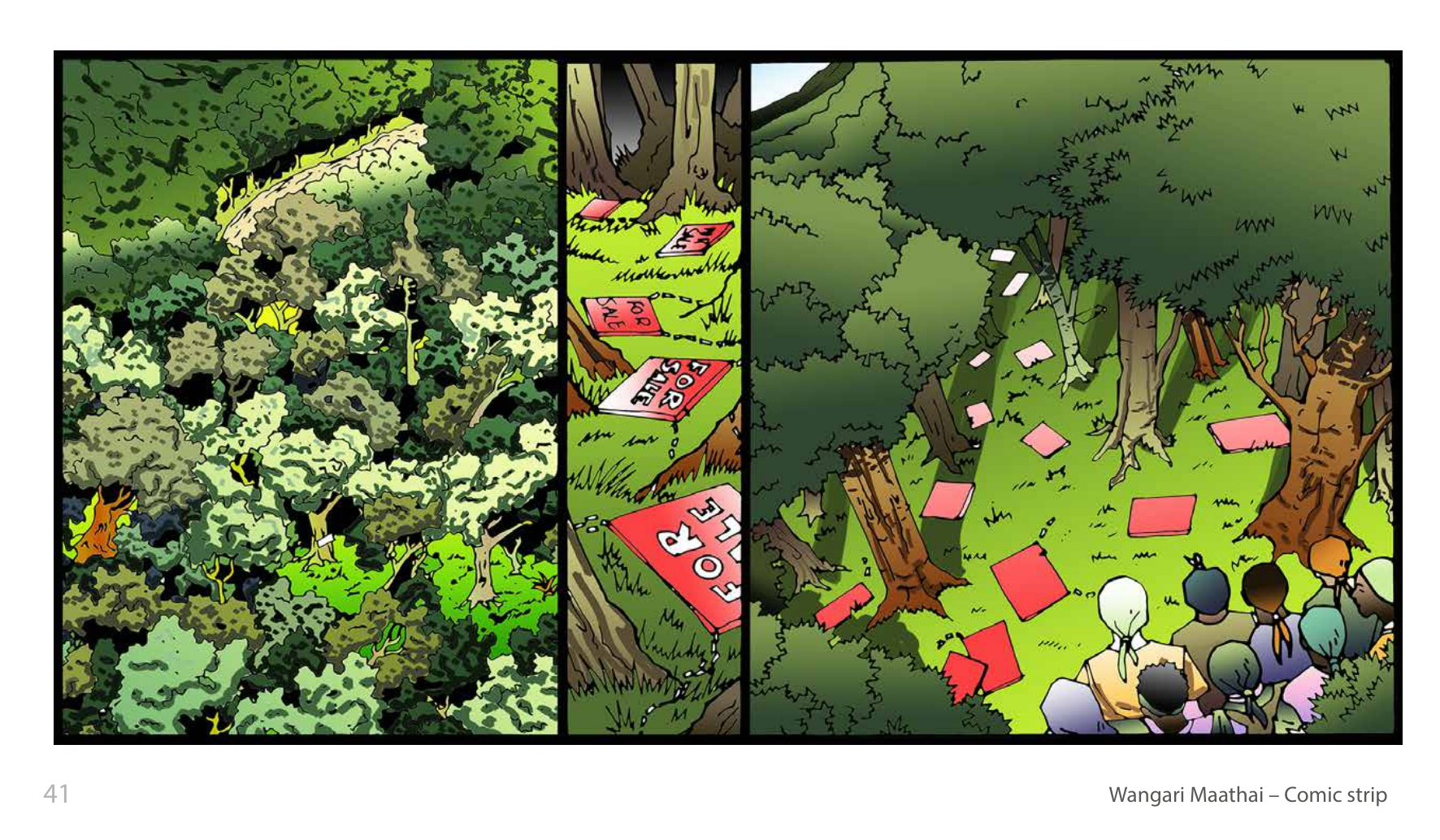 Wangari Maathai and the Green Belt Movement (UNESCO Series on Women in African History, 2014), comic strip page 34. Eric Muthoga (illustrations); Obioma Ofoego (script). © UNESCO 2014, CC BY-SA 3.0 IGO.