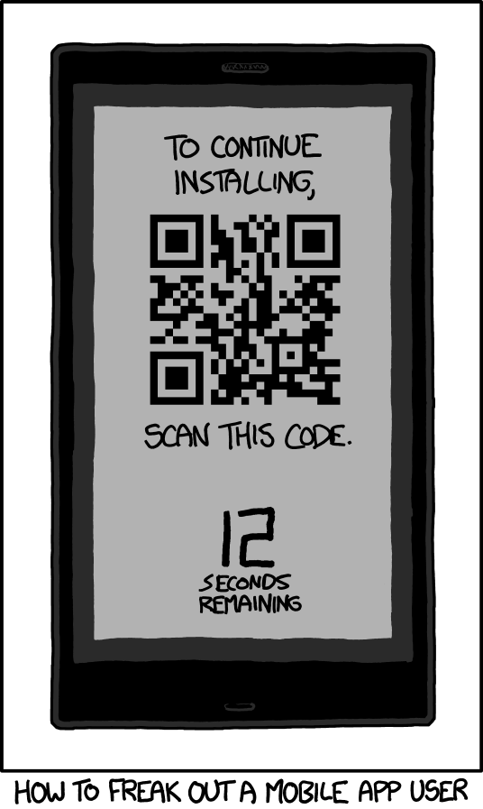 Remember, the installer is watching the camera for the checksum it generated, so you have to scan it using your own phone.