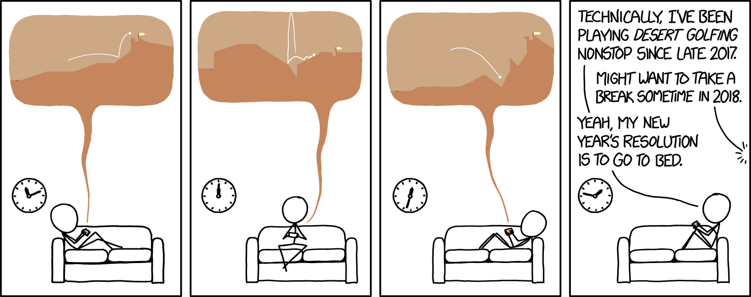 I just want to stay up long enough to watch the ball drop into the hole number 2018.